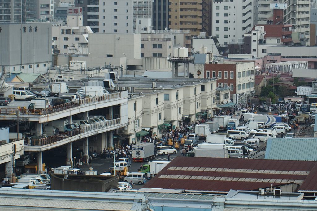 築地市場、魚河岸横丁の雰囲気はこんな具合でした。